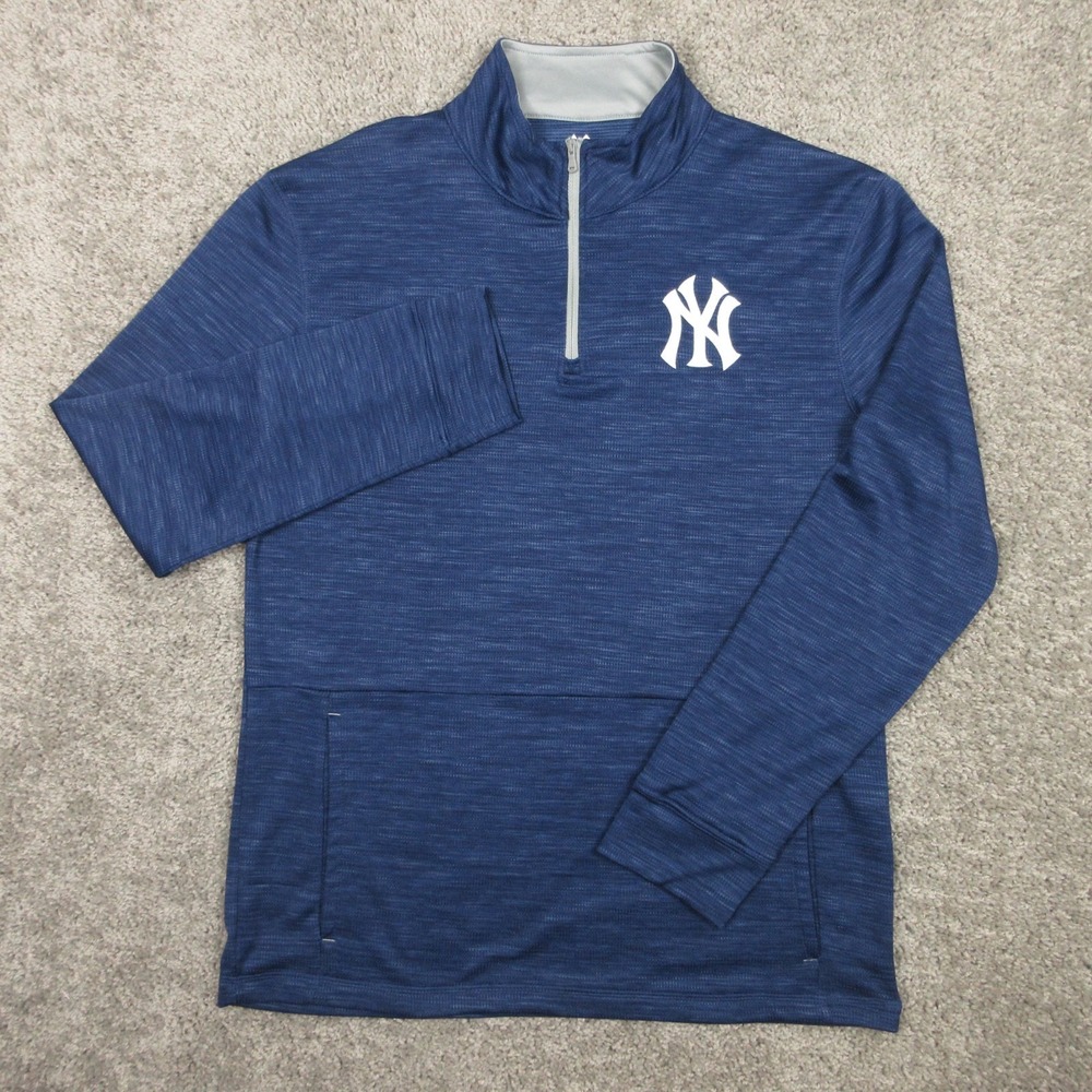 New York Yankees Sweater Mens Medium Navy Blue Majestic Performance 1/4 Zip